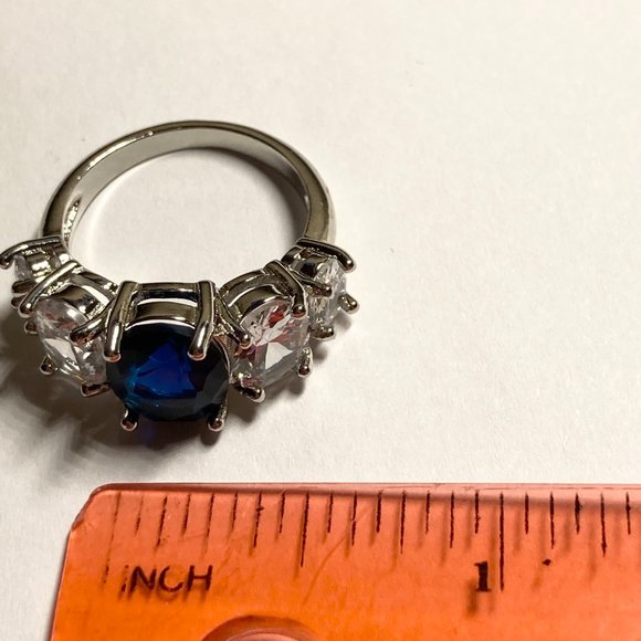 Silver Sapphire Blue Cubic Zirconia Anniversary Ring Size 7 Plated Simulated - Picture 10 of 11